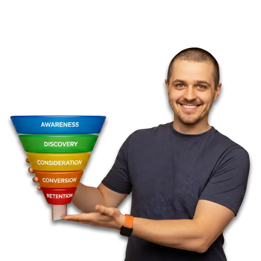 Lead Generation Services UAE, Person with Digital Marketing Funnel