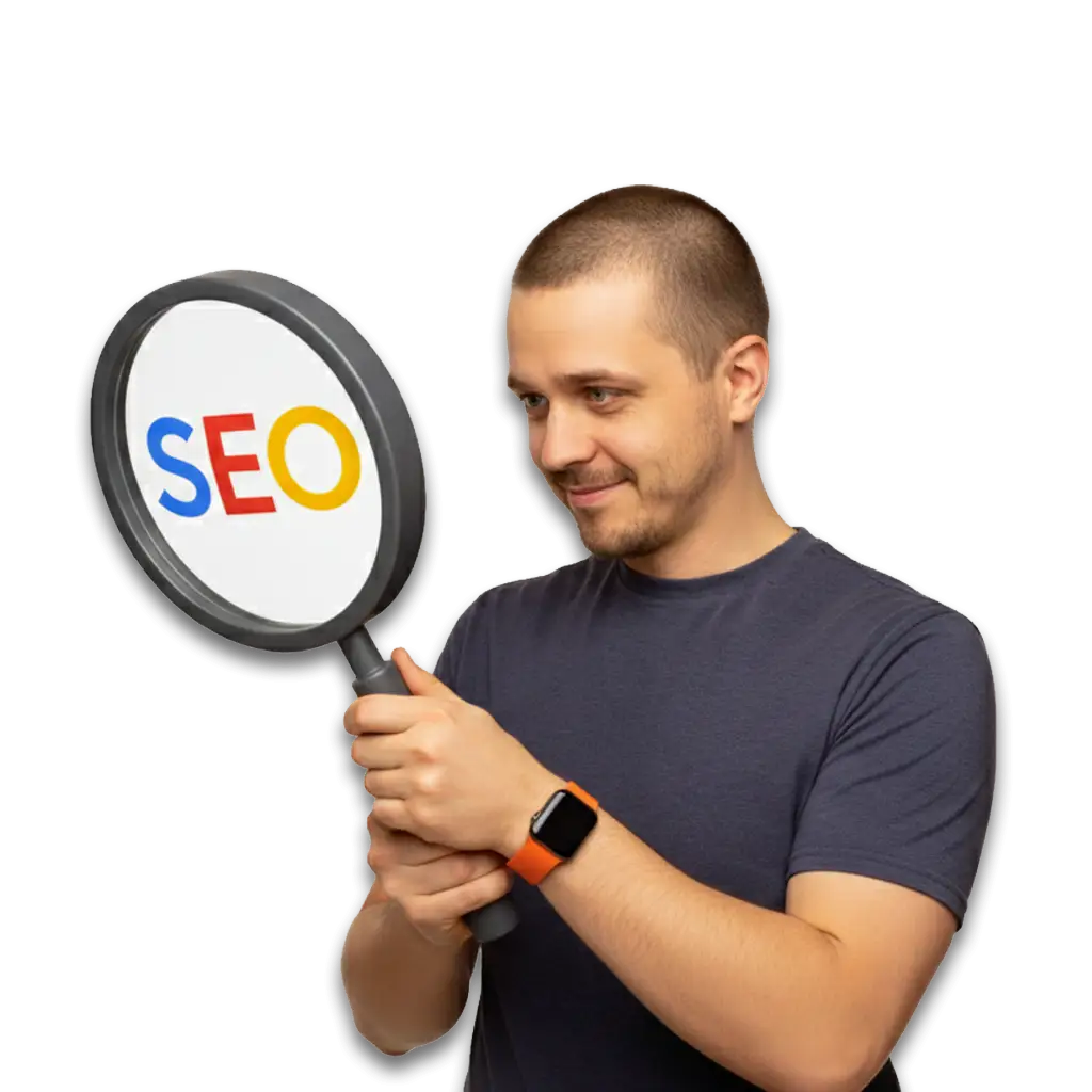SEO Services in Sharjah, Person with SEO glass