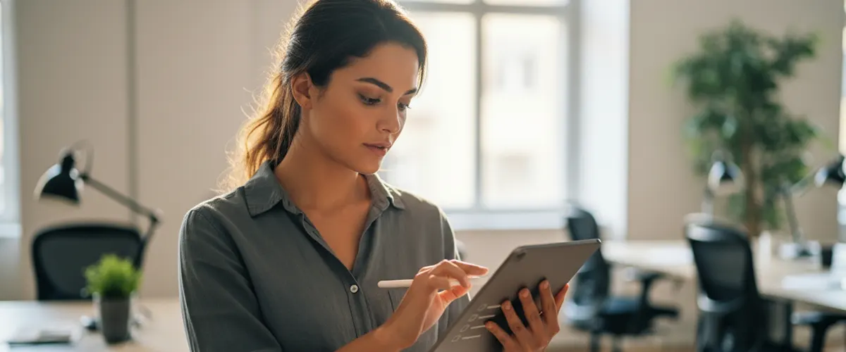 Digital marketing checklist for new businesses, A girl checking her iPad for checklist